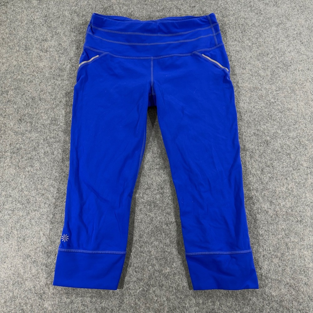 Athleta Be Free Knicker Cobalt Blue Capri Leggings Womens MED Mesh Back Pocket